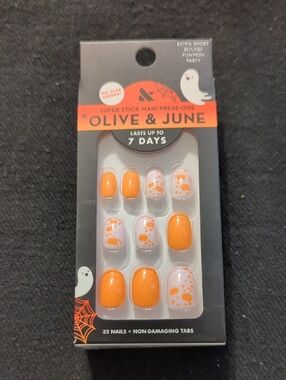 Olive & June Round Extra Short Orange Pumpkin Party - Press-On Nails